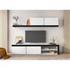 Skraut Home - Soggiorno IDEM Bianco - Set di mobili - Parete attrezzata - Porta TV - Set da pranzo, soggiorno bianco/nero - Contenitore moderno 200 x 180 x 40 cm