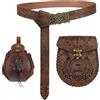 EpicCos Set di 3 pezzi di cinture medievali in rilievo, cintura con fibbia vichinga e coulisse, accessori per giochi di ruolo in ecopelle(Marrone B)