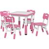 AIYAPLAY Set Tavolo e Sedie per Bambini 5pz con 4 Sedie Regolabili 32x36x52.5-56 cm e Tavolo 60x60x46-58 cm, Rosa