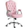 Vinsetto Sedia da Ufficio, Schienale Reclinabile, Regolabile in Altezza, Finitura in Velluto, fino a 120 kg, Rosa