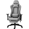 Vinsetto Sedia da Ufficio Poltrona Girevole con Cuscino Rimovibile per Testa e Lombari Funzione di Dondolo Sedia da Scrivania Ergonomica Regolabile in Altezza con Poggiapiedi PP Grigio 73x57x127-135 cm