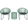 Outsunny Set mobili da esterno 3 pezzi, 1 Tavolo, 2 Sedie, Piano in vetro, Rattan sintetico avvolto intorno a telai in acciaio, Cuscini soffici, Verde