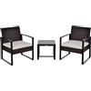Outsunny Set Giardino in Rattan Polyrattan per 2 Persone Set da Balcone con Cuscini Marrone+Crema