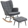 HOMCOM Poltrona a Dondolo con Poggiapiedi, comodo, fino a 130 kg, design in lino, 64x89x90cm, Grigio