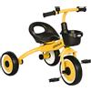 AIYAPLAY Triciclo per Bambini da 2-5 Anni con Seduta Regolabile e Campanello, 70.5x50x58cm, Giallo | Aosom Italy