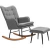 HOMCOM Poltrona a Dondolo con Poggiapiedi, Comfort fino a 130 kg, Effetto Lino, 64x89x90cm, Grigio Scuro