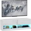 HOMCOM Mobile TV sospeso con illuminazione LED, 16 modalità lampeggianti, Mobile TV montato a parete, Mensole aperte, 120 x 35 x 40,5 cm, Bianco