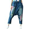 Youlee Donne Vita Elastica Ricamato Goccia Pantaloni Cavallo Fori Jeans Pantaloni Harem