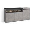 Skraut Home | Credenza, Mobile, Cucina | Madia, mobile ingresso | 150x75x35cm | 3 Porte | Camino elettrico | Stile moderno | Cemento
