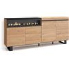 Skraut Home | Credenza, Mobile, Cucina | Madia, mobile ingresso | 200x87x35cm | 4 Porte | Camino elettrico | Design industriale | Stile moderno | Rovere e nero