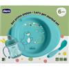 ARTSANA Chicco Set Pappa con Tazza Training Cup Primo Cucchiaio Piatto Pappa Calda 6+ Mesi Azzurro