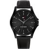 Tommy Hilfiger Orologio con Movimento al Quarzo a Tre Lancetteda Uomo con Cinturino in Pelle Nero - 1792190