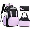 Amythe Zaino per Bambina, Set di Zaino per Scuola Elementare e Media con Borsa Pranzo e Astuccio, Zainetto Casual Carino da Viaggio per Ragazza di 8-14 anni, Viola