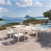 DEGHI Set pranzo in alluminio beige con tavolo allungabile 200/300x100 cm e 4 sedie con braccioli e cuscino - Carioca