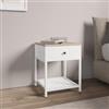 DEGHI Comodino 40x51h cm in acciaio bianco e top rovere con cassetto e ripiano - Sheryl