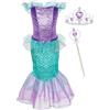 Sincere Party Abito da principessa sirena della ragazza, Ariel Cosplay Dress con bacchetta e corona 7-8 anni