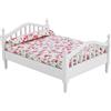 Dilwe Letto Matrimoniale per Casa delle Bambole, Accessori per Casa delle Bambole Mini Mobili con Motivo Floreale Letto Matrimoniale per Bambola in Scala 1/12