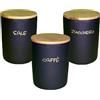 MECSAL CASALINGHI Set 3 Barattoli Contenitori, Tris Sale Zucchero Caffè, in Ceramica Tondi, con Tappo in Legno, Stile Shabby