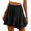 ABINGOO Pantaloncini Donna Estivi Casual Vita Alta Spiaggia Shorts Tinta Unita Gonna Pantalone Corta Elasticizzata Plissettata Pantaloncini(Blu,L)