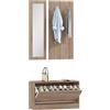 HOMCOM Set Mobili Ingresso 3 Pezzi con Panca Scarpiera, Appendiabiti a Muro e Specchio, Guardaroba da Camera e Corridoio in Legno, 80x27x46.5 cm, Marrone Scuro