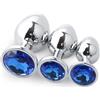 BONDAGERIE® Butt Plug anale con gioiello blu, Taglia Kit 3 Plug S M L