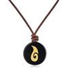 COAI Collana di Pelle Unisex con Ciondolo di Ossidiana, Collana da Uomo e da Donna con Simbolo Yin Yang