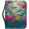 Kuiaobaty Borsa per bibbia con cerniera e fiori di colibrì, custodia per il trasporto con manico, per Bibbia standard, copertina per libri con uccelli in vetro colorato, per donne, L