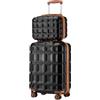 KONO Set di 2 Valigia e Borsa da Toilette Bagaglio a Mano Rigida ABS Piccola Trolley con TSA Lucchetto e 4 Ruote Girevoli, Nero/Marrone