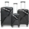 DS-Lux Valigia da viaggio di alta qualità, rigida, trolley trolley a mano, in plastica ABS con serratura TSA, 4 ruote spinner (S-M-L-Set), Nero V3, Set, Set di valigie
