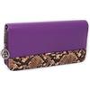 Emila Portafoglio donna grande con zip cerniera stampa animalier pitone lungo xl porta tessere scomparti carte credito borsellino portamonete ecopelle rettangolare rigido vintage Viola