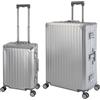 Travelhouse Valigia da viaggio in alluminio, con manico telescopico, TSA, 4 ruote, argento, Handgepäck & Großer Koffer XL Set, Set di valigie