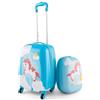 GYMAX Trolley Per Bambini, Set di Valigia & Zaino Scuola Carino (12+16, Unicorno Arancione)