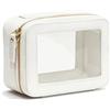 Mioline Beauty Case da Viaggio - Borsa Cosmetica Trasparente in Pelle PU - Custodia Resistente all Aqua per Trucchi, Prodotti Bagno, Essenziali - Antigraffio, Facile da Pulire - Bianca