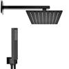 Inbagno Set doccia nero opaco con braccio soffione rettangolare 30x20 cm e kit doccia completo di doccino, presa acqua e flessibile