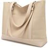 Barsine Borsa a tracolla da donna per il lavoro 15,6 pollici grande tela borsa a mano borsa a tracolla, Beige (Kimly Cage), Large