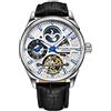 Stührling Orologio analogico da uomo Original Skeleton Dress, orologio da polso meccanico automatico, placcato oro/acciaio inossidabile, cinturino in vera pelle di vitello