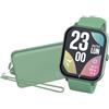 TECHMADE Smartwatch Glow, orologio digitale con pochetta incluso, schermo rettangolare full touch, chiamate, notifiche, funzione SOS, sport, compatibile con IOS e android (GREEN)