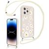 Vxinvnoi Cover Cordino per iPhone 15 Pro Max 6,7, Aesthetic Fiori Disegni Custodia con Corda Collana Tracolla Laccio, Sottile Silicone TPU Bumper Antiurto Protettiva Case per iPhone 15 Pro Max, Beige