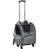 PawHut Trasportino Per Cani con Ruote, Porta con Cerniere e Finestra a Rete, Design 2 in 1 Borsa Trolley, in Tessuto Oxford e Poliestere, 43x33x51.5 cm