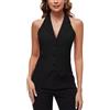 MINTLIMIT Gilet corto da donna 3 bottoni Halter Tacca Risvolto Gilet formale Smoking Gilet Singolo Welted Tasche Ufficio Gilet, B-nero, XL