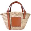 JAYAVENTURA Borsa a secchiello in paglia da donna, con cinturino in pelle sintetica e manico in tessuto cavo, borse in paglia, M, Tote