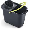 Mery - Cubo Rectangolare con Strizzatore, Parete Resistente di 2mm, e Canalizzazione per Lo Scolo, Manico Anatomico, Grigio, 12 L
