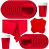 POPOYU Set da Tavola di Carta per Feste, 69 Pezzi, Rosso Metallizzato - Tovaglie, Bicchieri, Tovaglioli per Compleanni, Matrimoni, Natale - Decorazioni per la Tavola