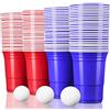 TRESKO® Bicchieri di plastica usa e getta per feste 50-250 pezzi | stile americano | ideali per beer pong | 470 ml (Rosso & Blu - 100 Pezzi + 12 Palline)