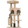 PawHut Albero dei Gatti Altezza 104 cm Albero dei Gatti con Piattaforme Albero dei Gatti con Spazzola Palline Appese e Tappeto Graffiante Beige