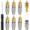KUOQIY 6 Pezzi Connettore Audio Video Spina RCA Placcato Oro, Spina Maschio RCA Senza Saldatura, con Cacciavite, per Multimedia e CCTV (3 Neri + 3 Rossi)