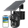 Ctronics 4GLTE Telecamera Solare Esterno con SIM Doppio Obiettivo, 15600mAh Batteria 8W Pannello Solare Telecamere senza Fili Dual-PIR Rilevamento Umano Visione Notturna PC/Cloud/IP66-NO WiFi (nero)