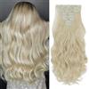 SEGOHAIR Set di extension con clip in extension, 8 pezzi, 18 clip, testa piena come capelli veri, lisci, per donna 43 cm, biondo sbiancato