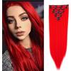 Dcbaboo Extension Capelli Clip Lisci Red 8PCS Extension Clip Capelli Finti Lunghi 60cm Posticci per Capelli Sintetici Dritti Naturale Estensioni Clip in Hair Extension per Donna, Rosso