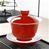 LIUBI Zuppiera da tè in Ceramica Smaltata Tazza da tè Gaiwan Blu Set da tè in Porcellana Bollitore da Viaggio Ciotola con Coperchio Rosso Dipinta a Mano Set da tè 180 ml